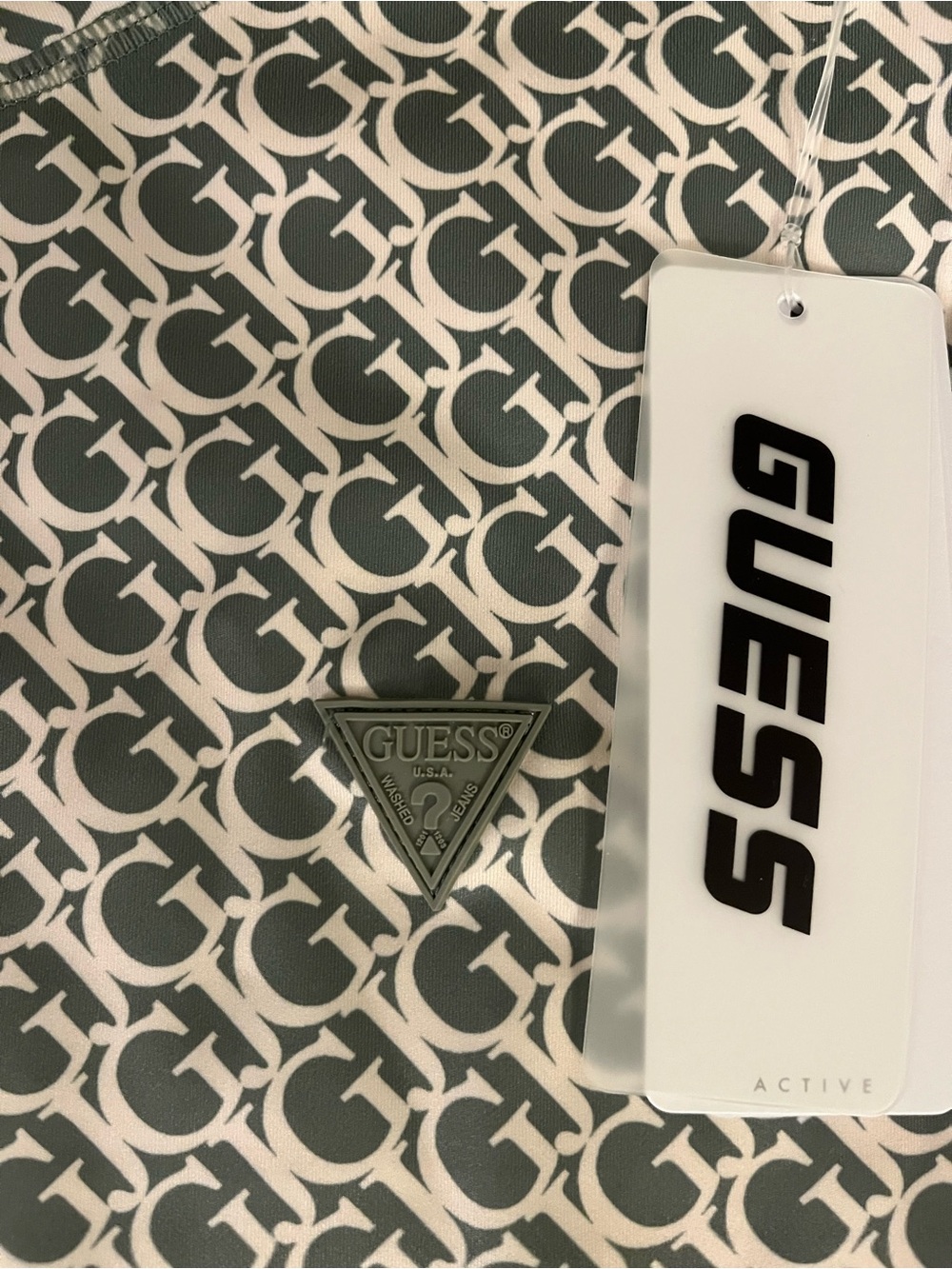Guess Green and White Logo-Print Crop Muscle Tee